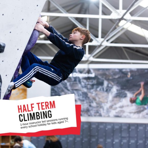 half term climbing cover image of a young male climbing an overhanging wall