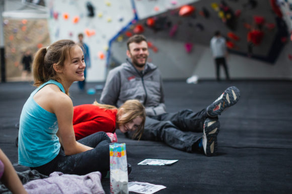 Female child at an indoor bouldering centre