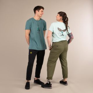 male and female models wearing unisex lark trousers