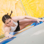 Emily Phillips climbing at the British Bouldering Championships