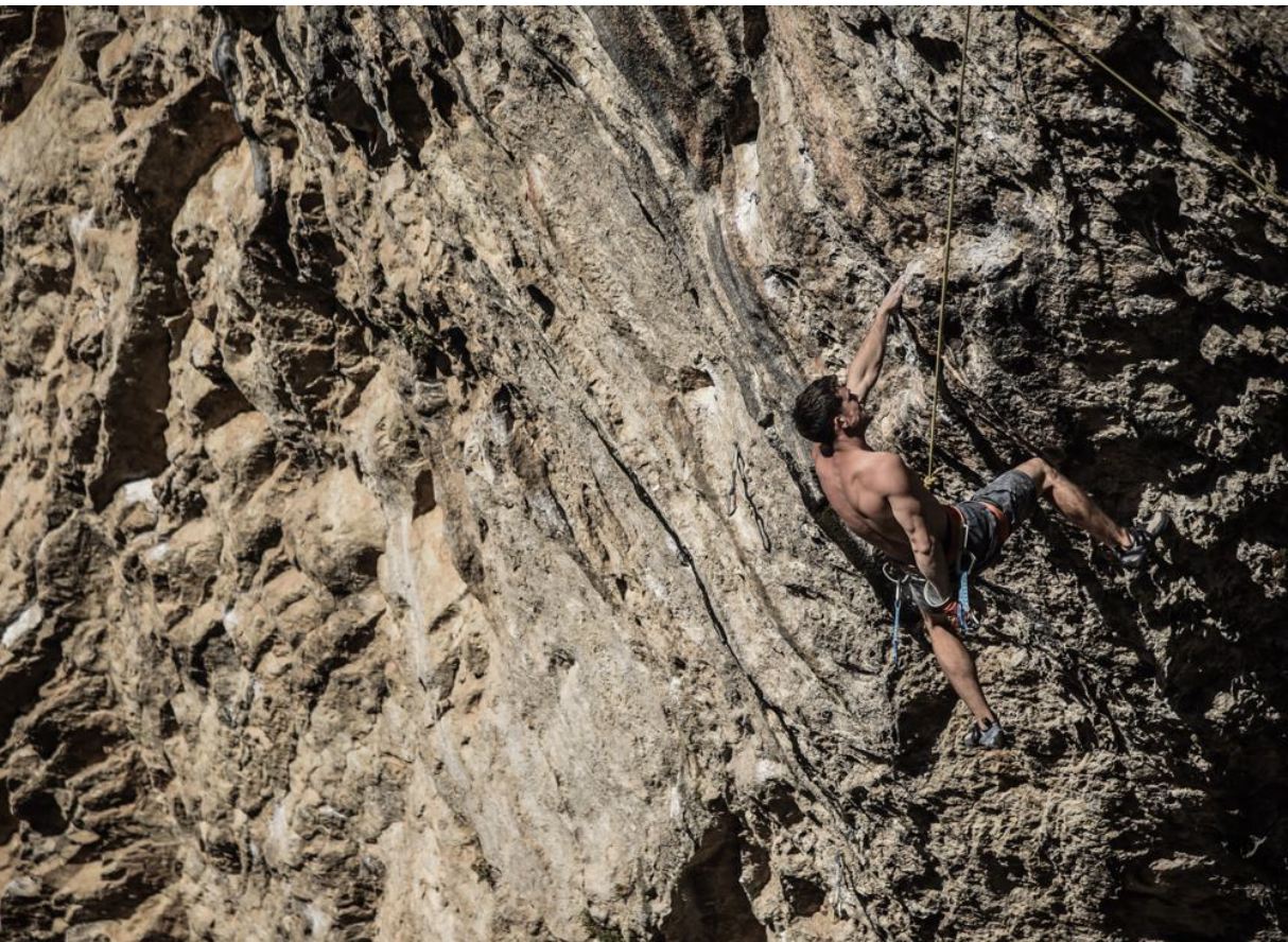 Tom Bolger climbing 'Non Stop' 8b at Paret de les Bruixes