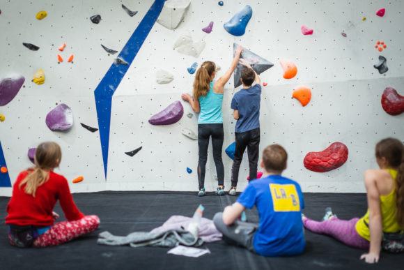 kids at a bouldering centre
