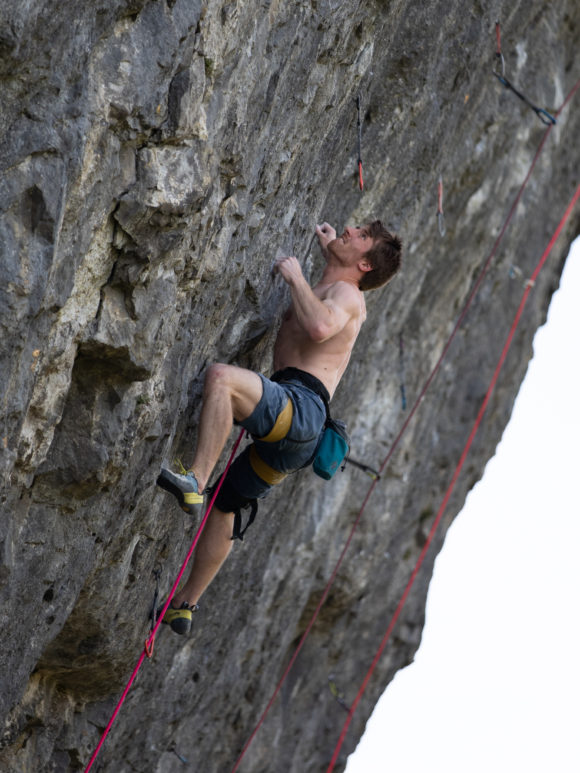 Depot Climbing Athlete Pete Dawson on Northern Lights, 9a at Kilnsey Crag