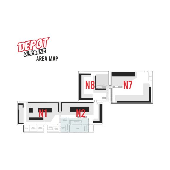 Floor Plan of Depot Climbing Manchester with N areas labelled.